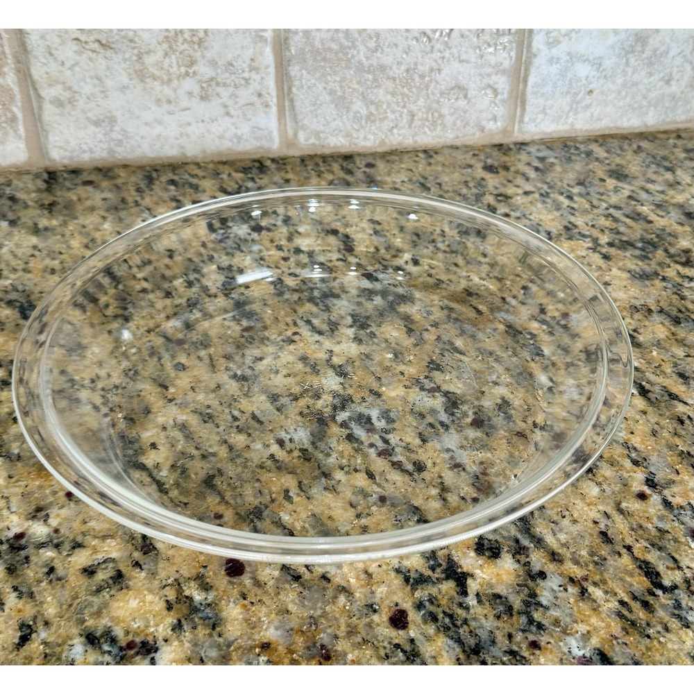 Vintage PYREX #210 Large Pie Plate 10.5" x 1 3/8" Clear Baking Dish Flat Rim USA
